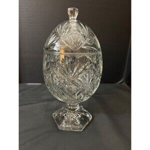 Vintage Cristal-D-Arques Egg Shaped Pedestal Lidded Candy Dish 9”